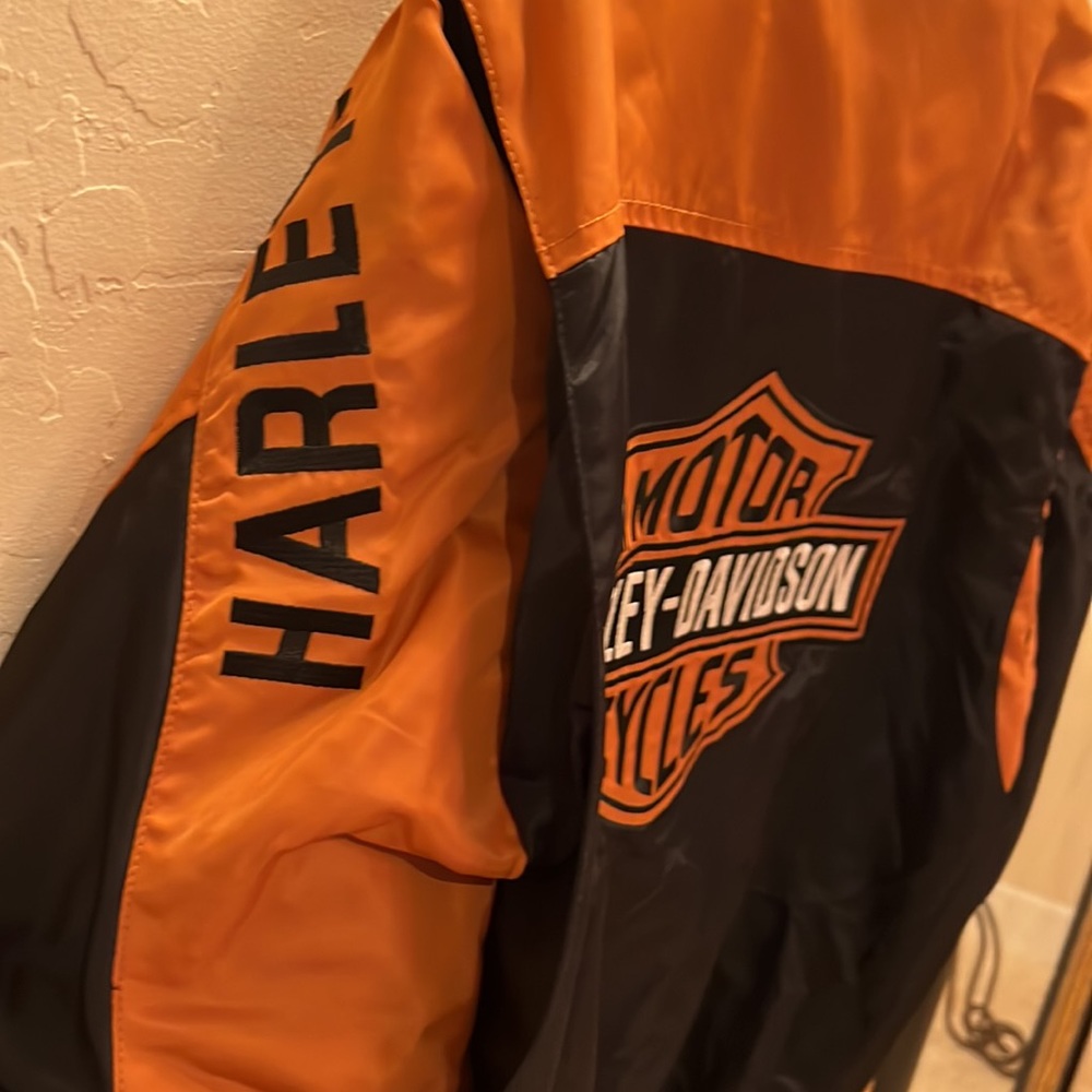 Harley Davidson Embroidered Black & Orange LOGO Motorcycle Jacket - Picture 7 of 15